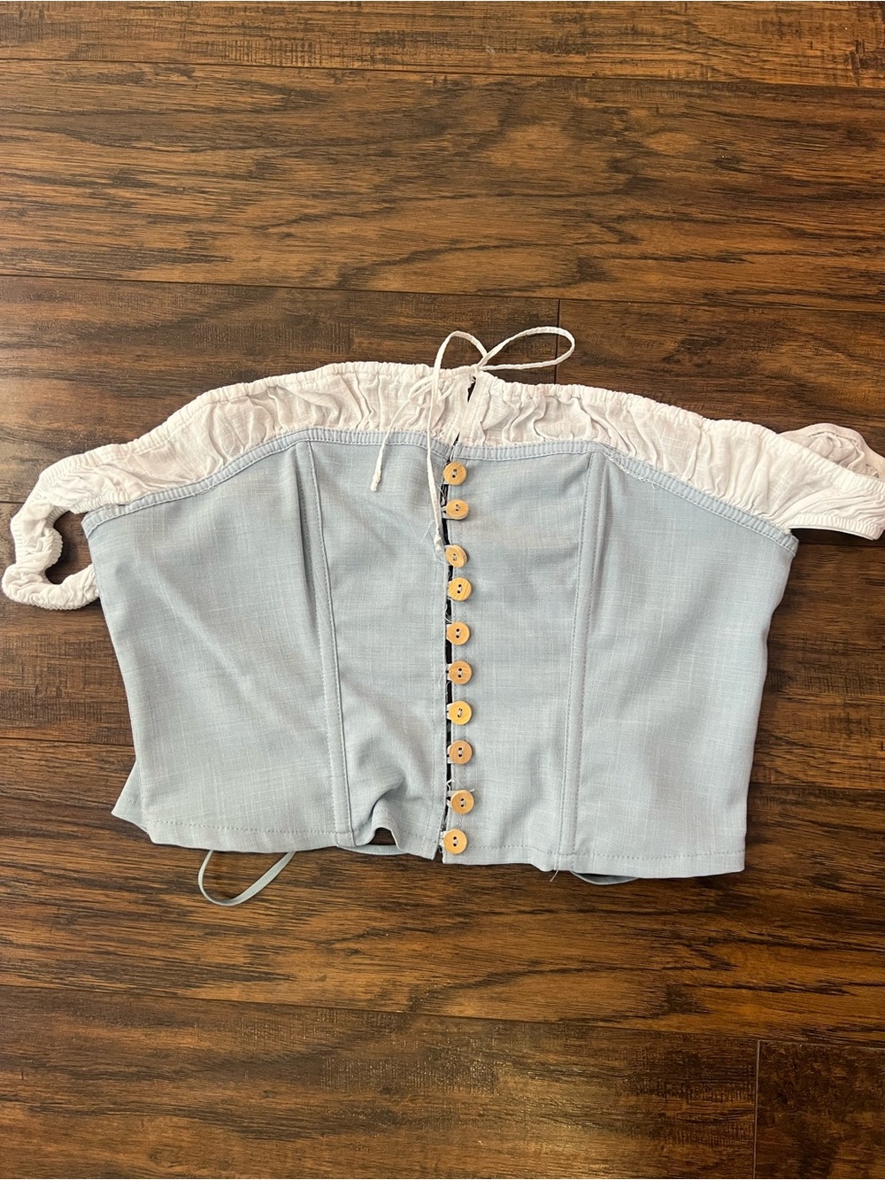 Off-Shoulder Pale Blue Bustier Top with Button Front